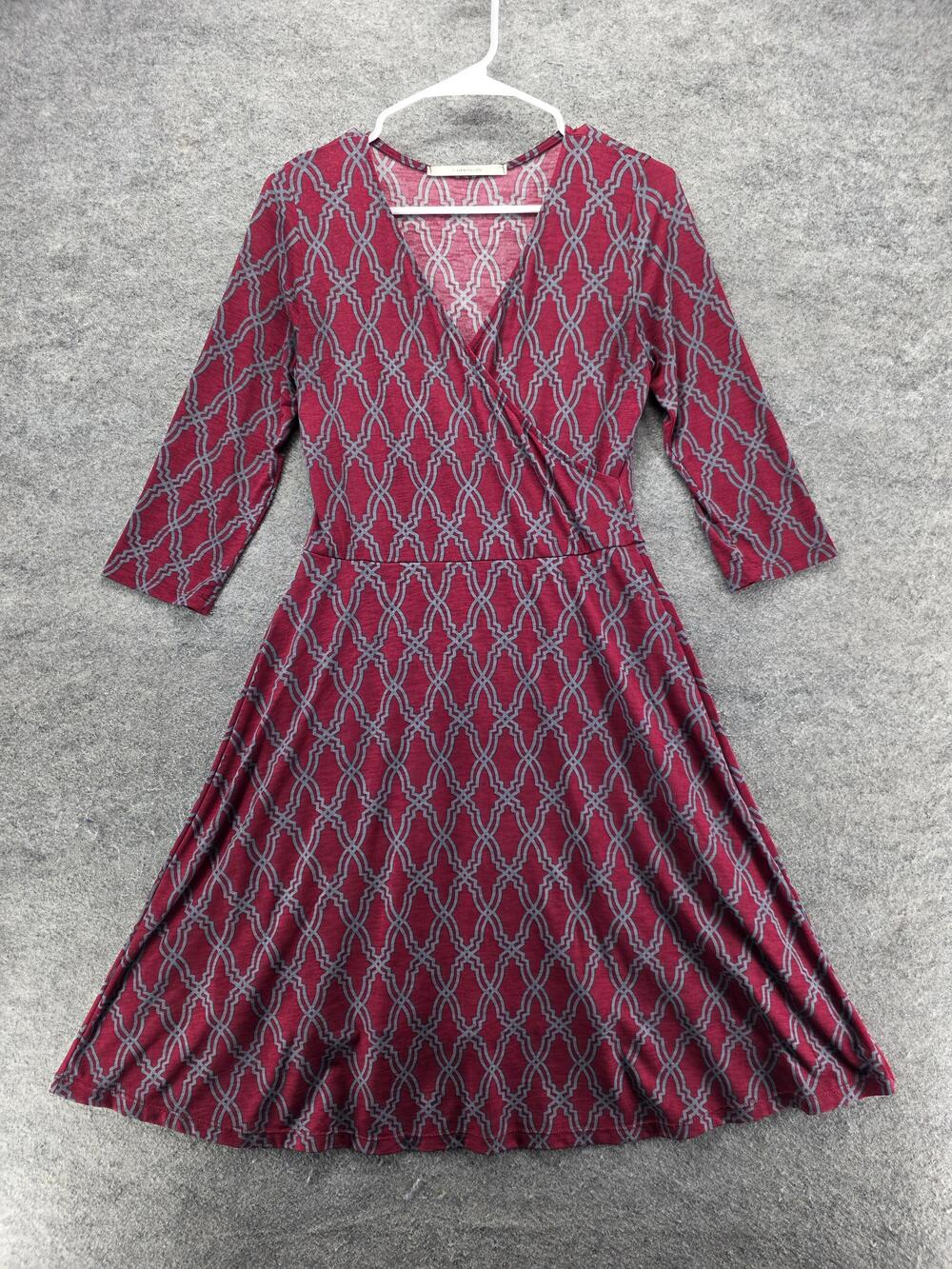 41Hawthorn Dress Womens S Red Knee Length Wrap Fit & Flare 3/4 Sleeve V-Neck